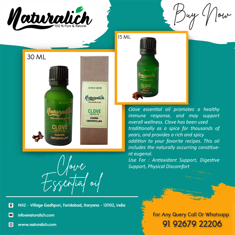 Naturalich Indonesian Clove Essential Oil, 100% Natural & Pure, 15ml, for Hair Care, Acne, Toothache & Aroma