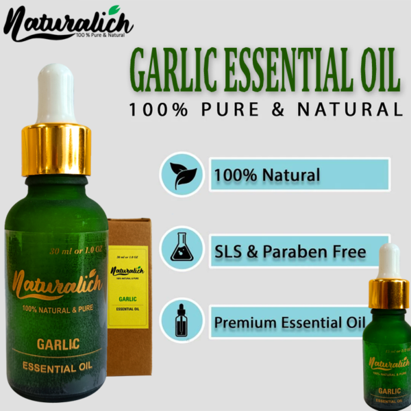Naturalich Garlic essential oil can be used for many purposes in everyday life, but it is a great flavour, disinfectant and massage oil ingredient. You can use it in your skincare routine as well. It will give your skin a radiant glow that will make you the centre of attraction wherever you go.