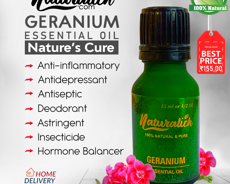 Naturalich Pure Geranium Essential Oil, 15ml, Geranium Essential Oil (Pelargonium Graveolens)