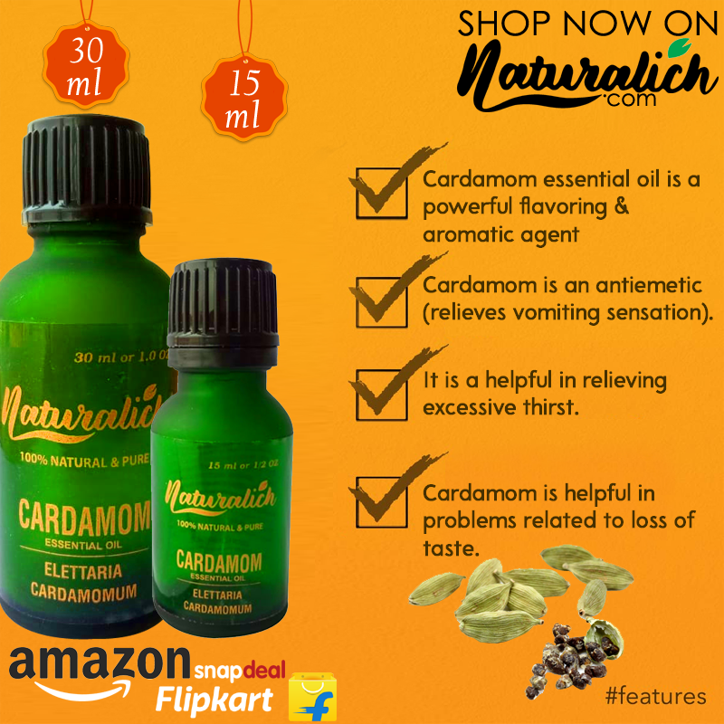 Naturalich Cardamom Essential Oil 15 ML, 100 % Pure & Natural Cardamom Essential Oil 30 ML, Cardamom Pure and Natural Essential Oil 15 ML, Naturalich Cardamom Essential Oil Steam Distilled 30 ML, Liquid Cardamom Essential Oil 15 ML