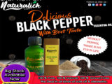 Naturalich Black pepper essential oil has multiple cuisines around the world, enhancing the taste of every dish and adding health benefits. Natralich Spices Oil brings you one of the key antioxidants in most spices and food to your doorstep.